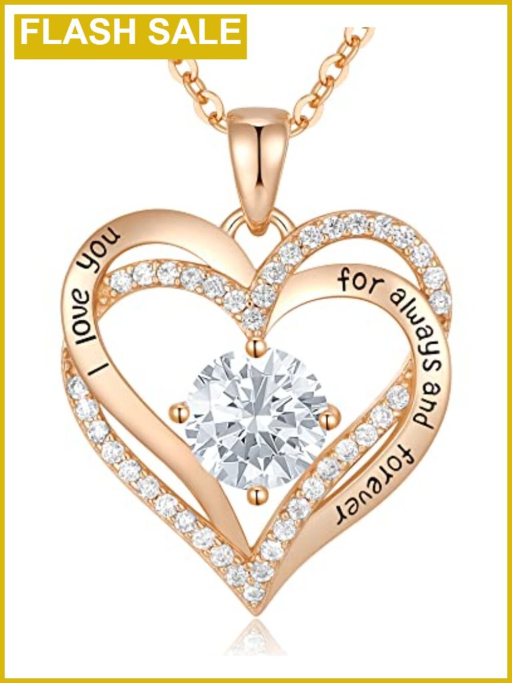 925 Sterling Silver Rose Gold Plated Heart Pendant Necklace Cubic Zirconia